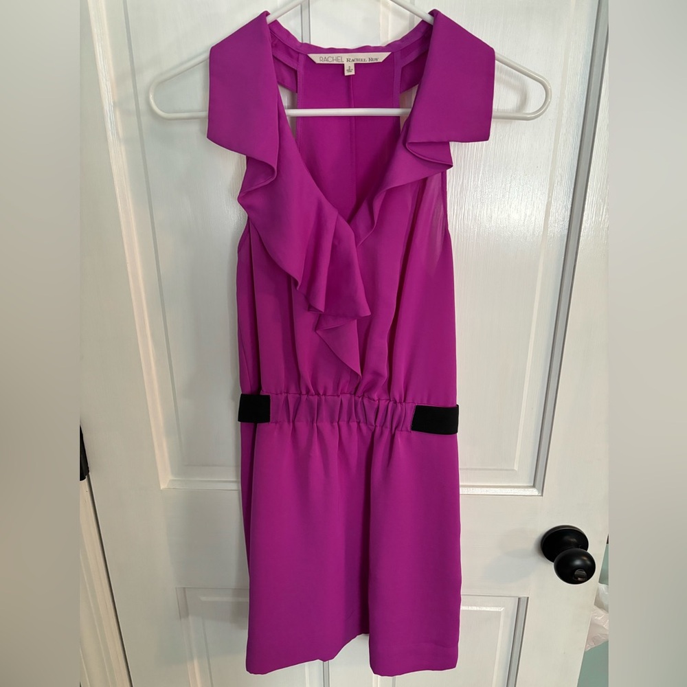 Rachel Roy Racerback Ruffle Dress Fuchsia Black Sz 2 Pockets Party Cocktail